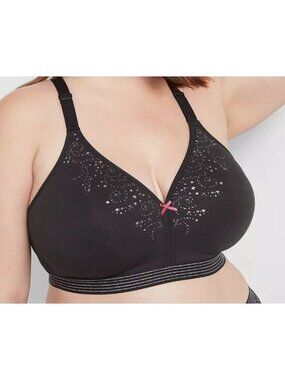 Cacique Lane Bryant Cotton No Wire Strappy Iridescent Trim Bra 54C